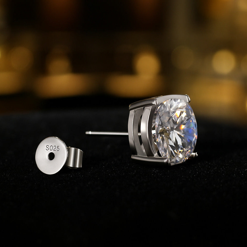 Brinco Solitário Haste Moissanite em Ouro 18k