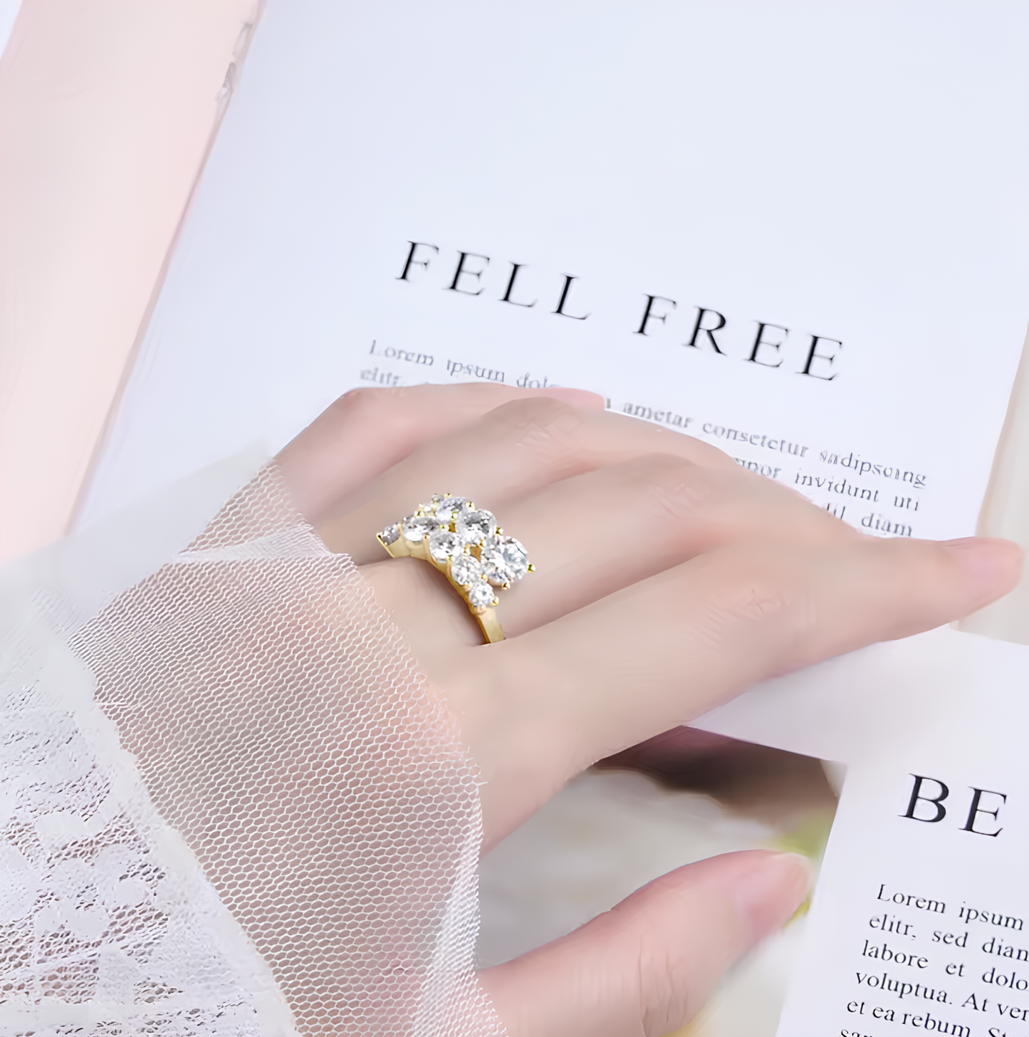 Anel 10 Pedras Moissanite Banhado a Ouro 18k