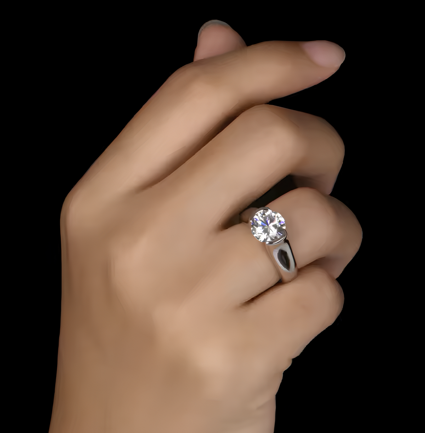 Anel Luar Solitário Moissanite