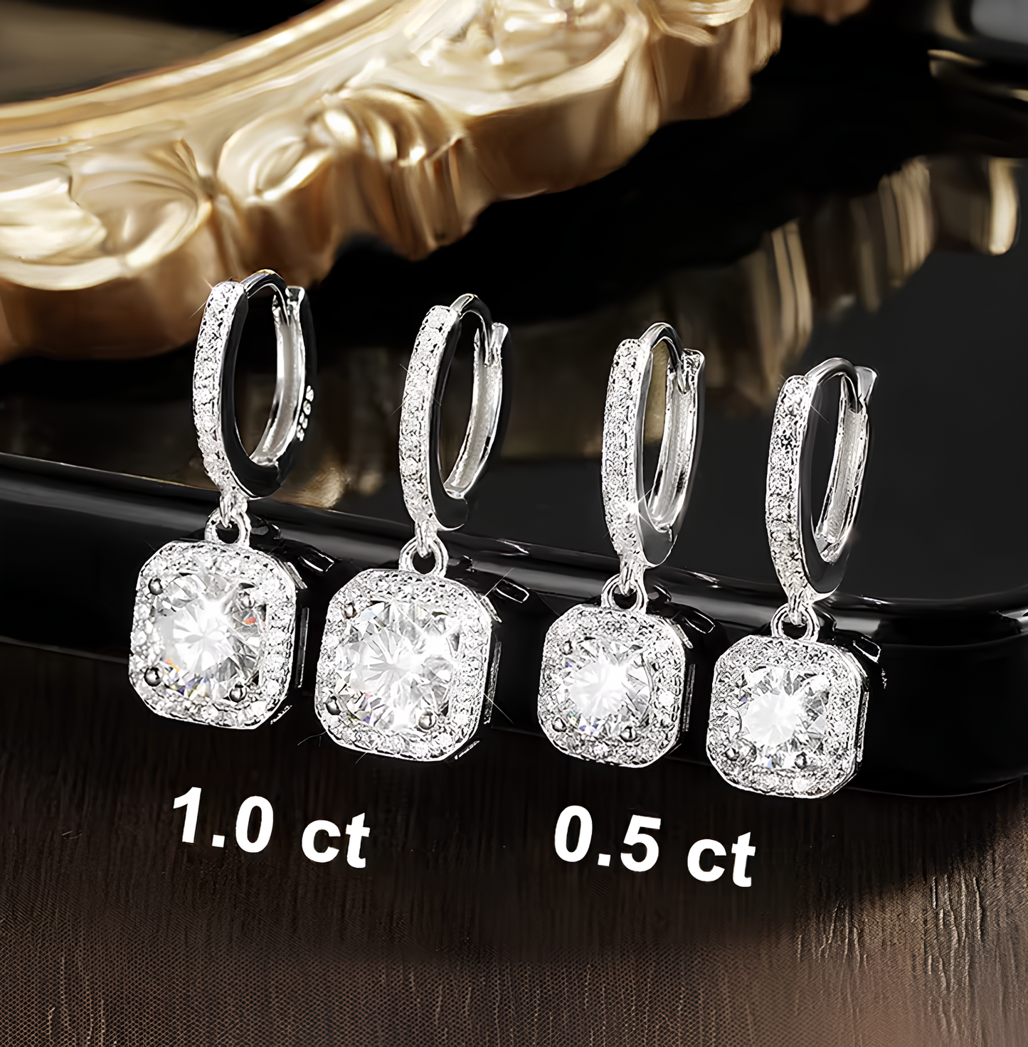 Brincos Moissanite Brilhante Banhado a Ouro Branco 18k