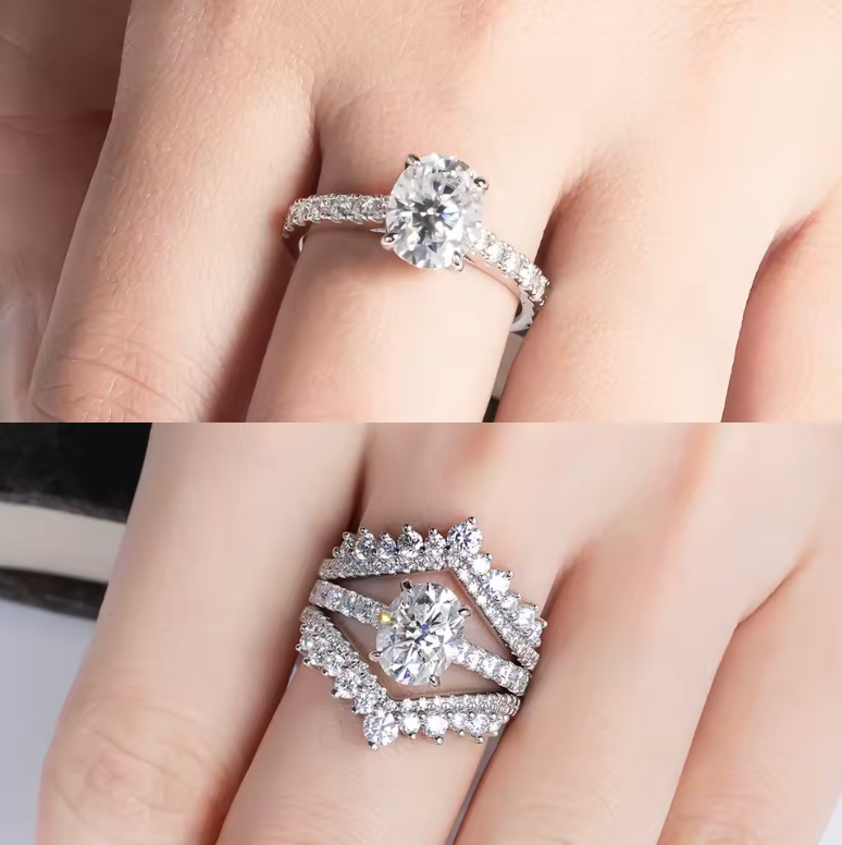 Anel Moissanite Oval Cravejado