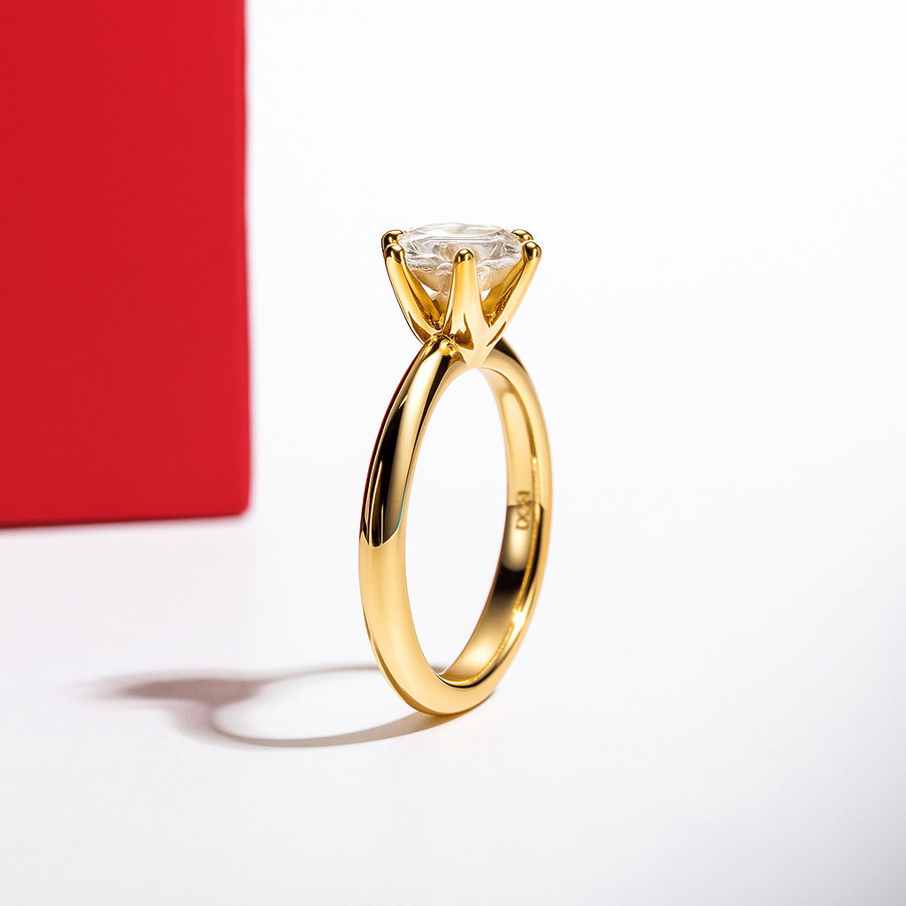 Anel Solitário Brilhante Moissanite Gold