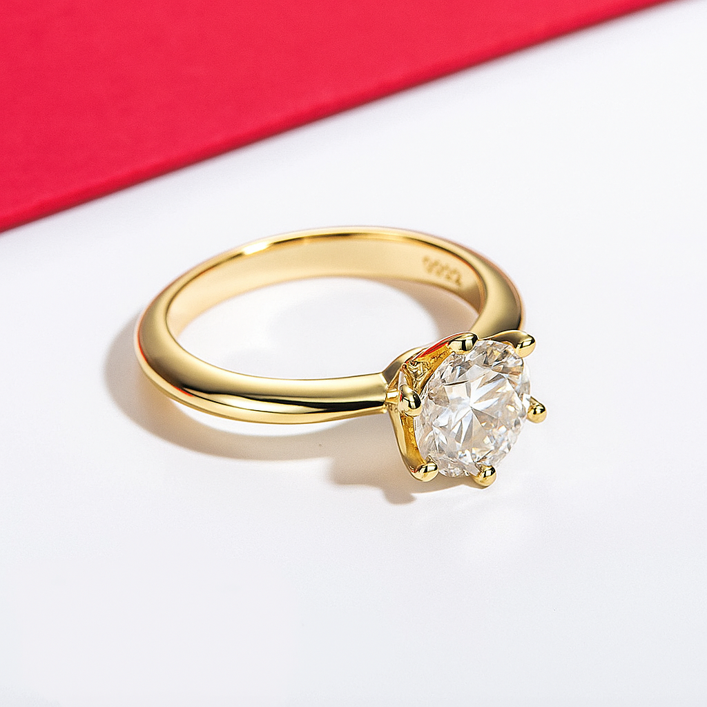 Anel Solitário Brilhante Moissanite Gold