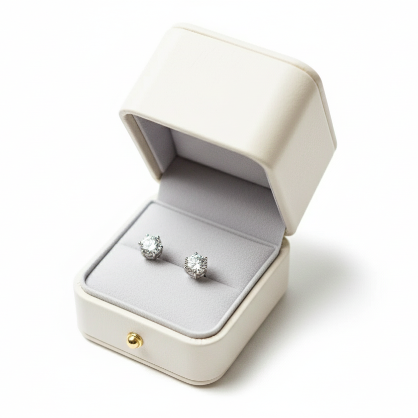 Brinco Solitário 6 Garras Moissanite Banhado a Ouro 18k