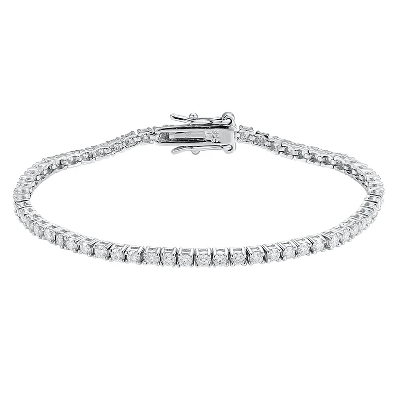 Pulseira Riviera Moissanite 2mm em Prata Banhada à Ródio