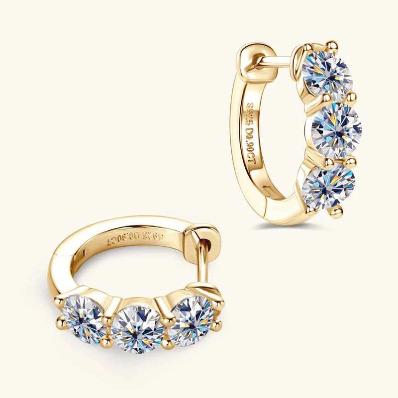 Brinco Três Estrelas Moissanite Banhado a Ouro 18k