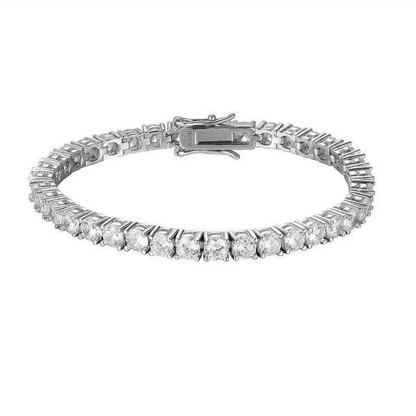 Pulseira Riviera Moissanite 3mm Banhada a Ródio