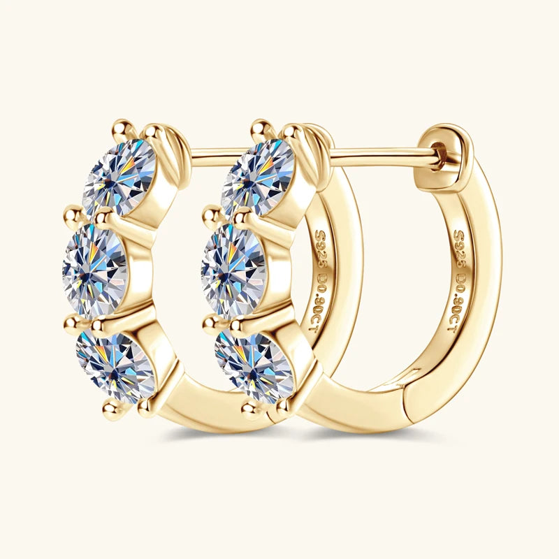 Brinco Três Estrelas Moissanite Banhado a Ouro 18k