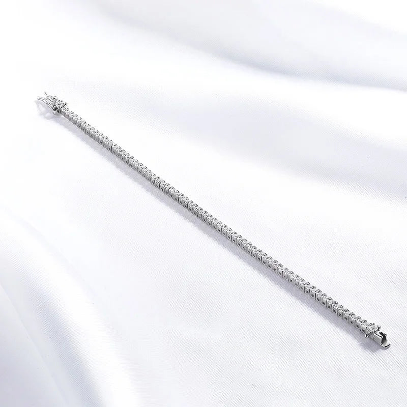 Pulseira Riviera Moissanite 2mm em Prata Banhada à Ródio