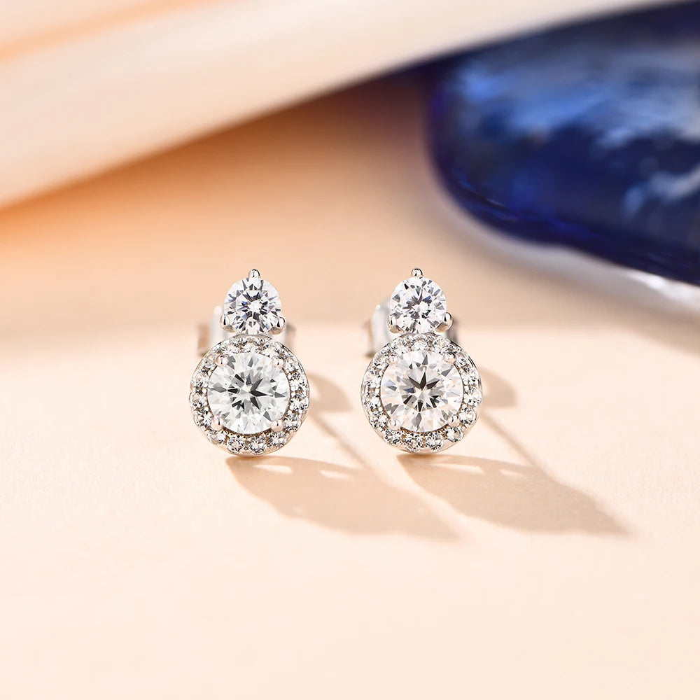 Brinco Cristal Duplo Moissanite em Prata Folheado à Ouro 18k - Loratta