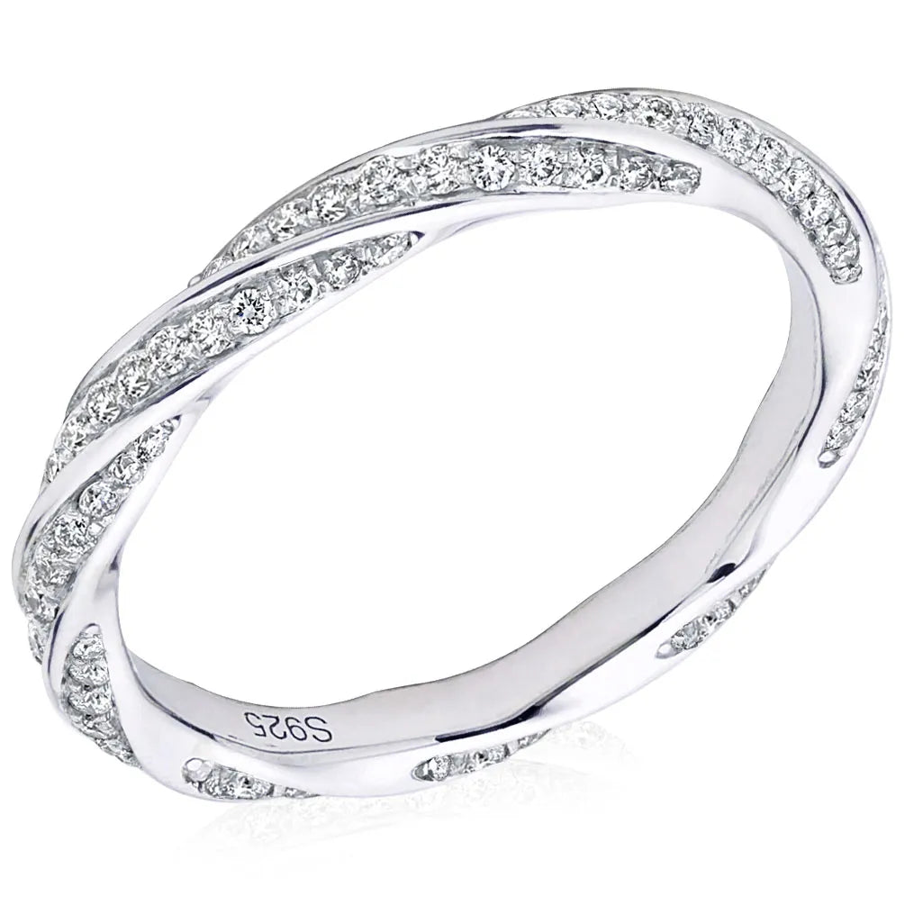 Aliança Trançada 200 Pontos Moissanite Prata Banhada à Ouro Branco 18k - Loratta