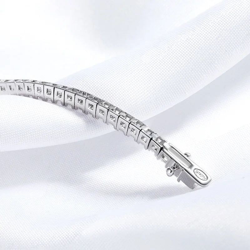 Pulseira Riviera Moissanite 2mm em Prata Banhada à Ródio