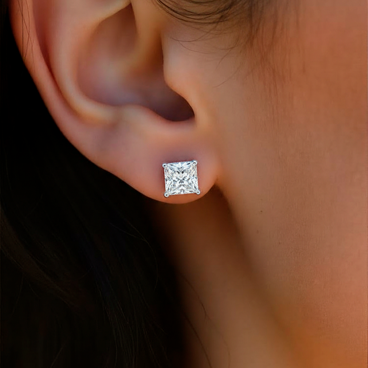 Brinco Solitário Princess Moissanite Banhado a Ouro 18k