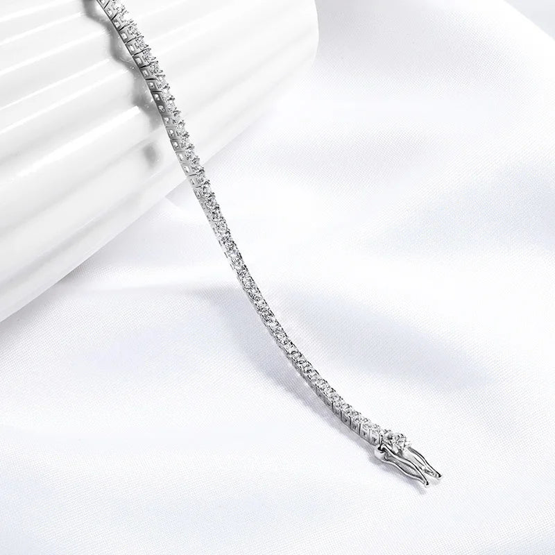 Pulseira Riviera Moissanite 2mm em Prata Banhada à Ródio