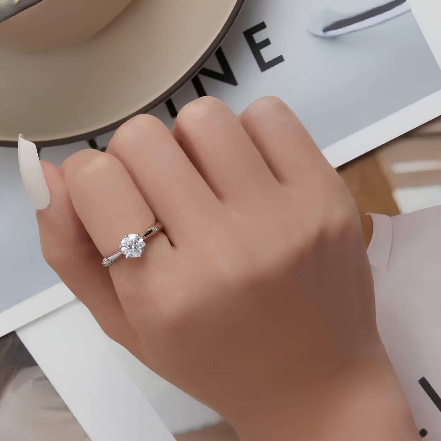 Anel Solitário Moissanite Brilhante 1.0 ct em Prata