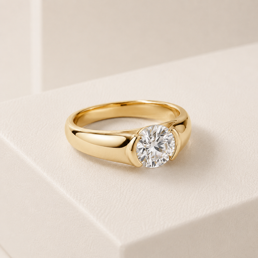 Anel Luar Solitário Moissanite Banhado a Ouro 18k