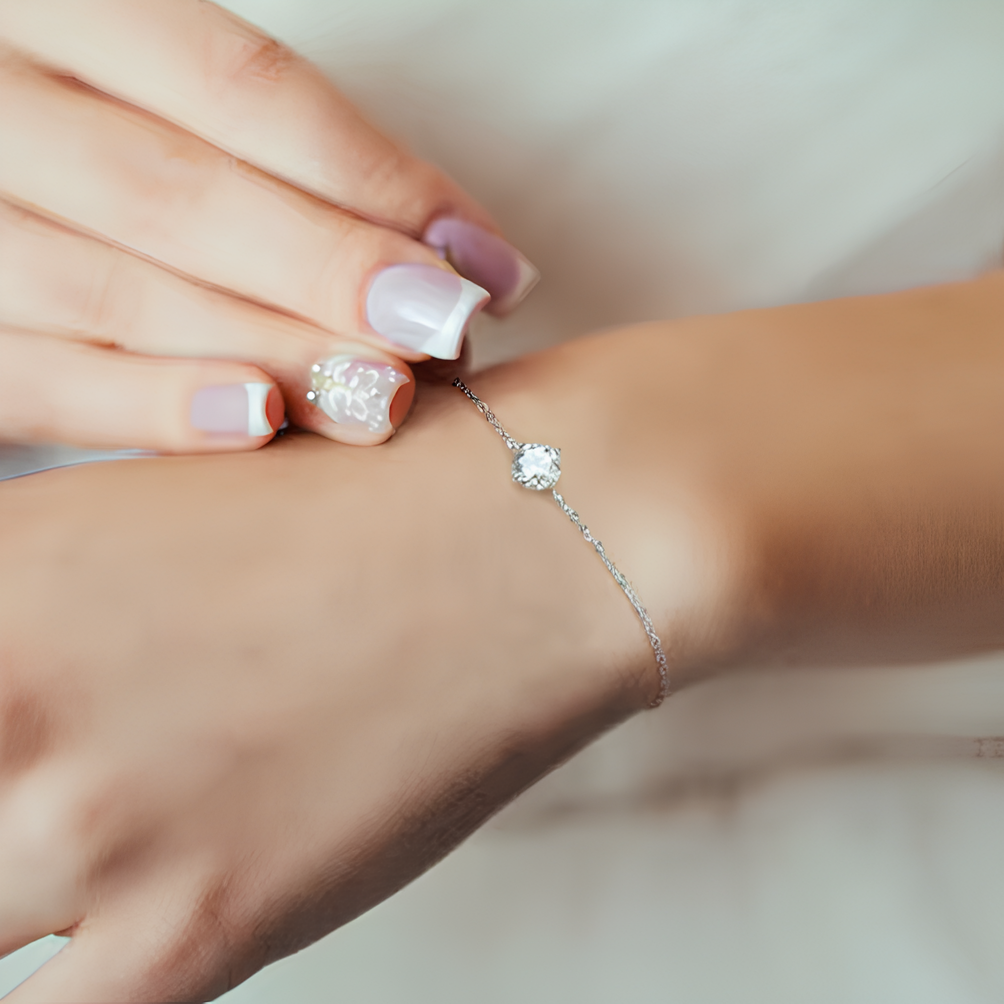 Pulseira Brilho Solitário Moissanites em Prata Banhada a Ouro Branco