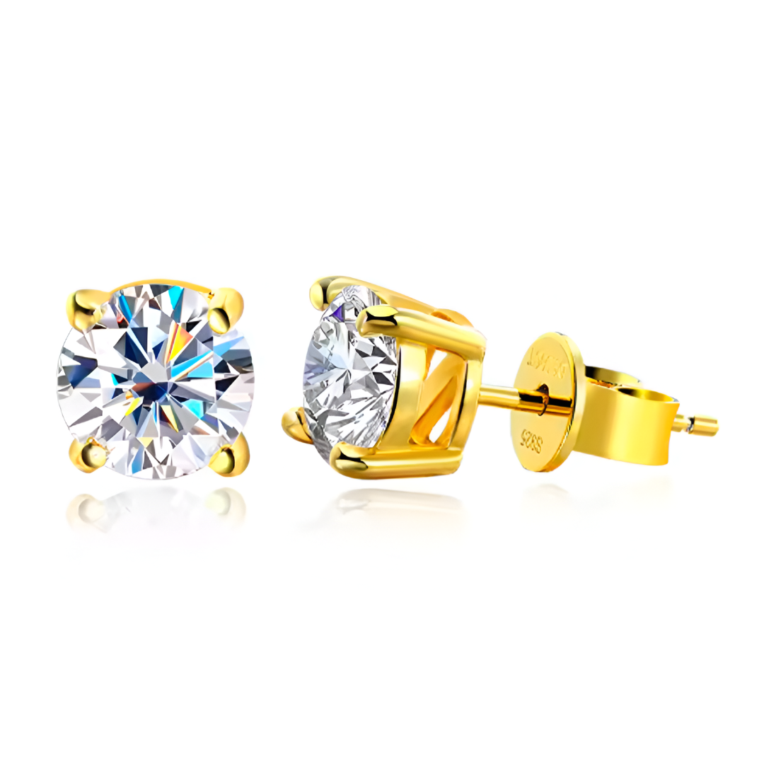 Brinco Solitário Haste Moissanite Banhado a Ouro 18k