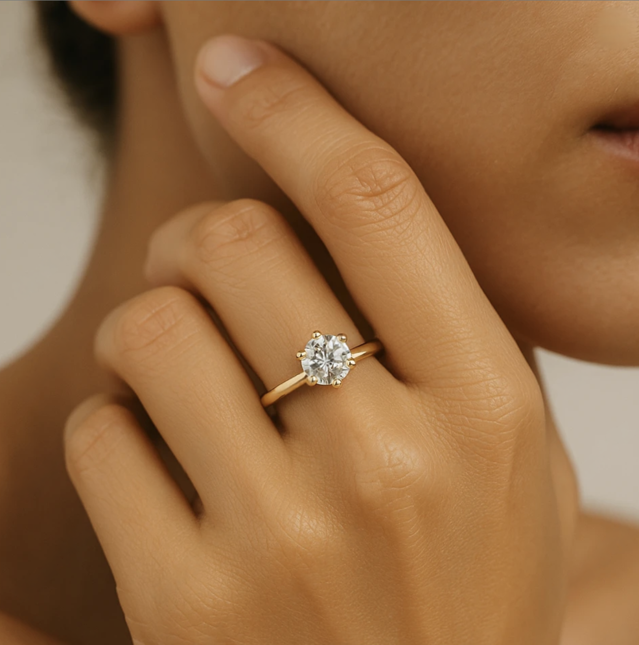 Anel Solitário Brilhante Moissanite Gold