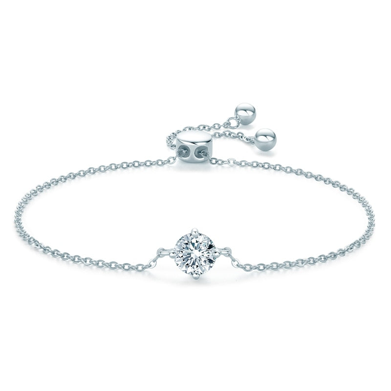 Bracelete Brilho Solitário Moissanites em Prata Folheada à Ouro Branco 14k - Loratta