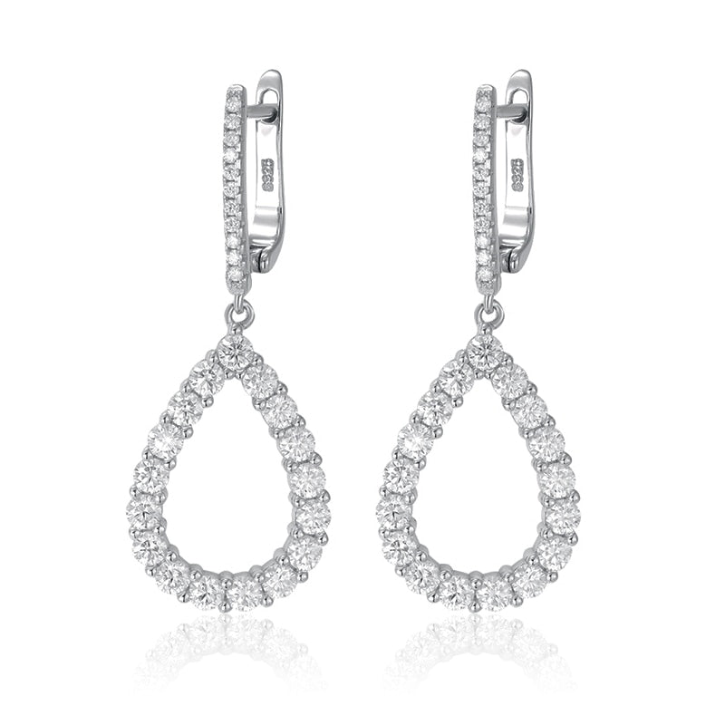 Brinco Gota Cravejada Moissanite Folheado à Ouro Branco 18k - Loratta