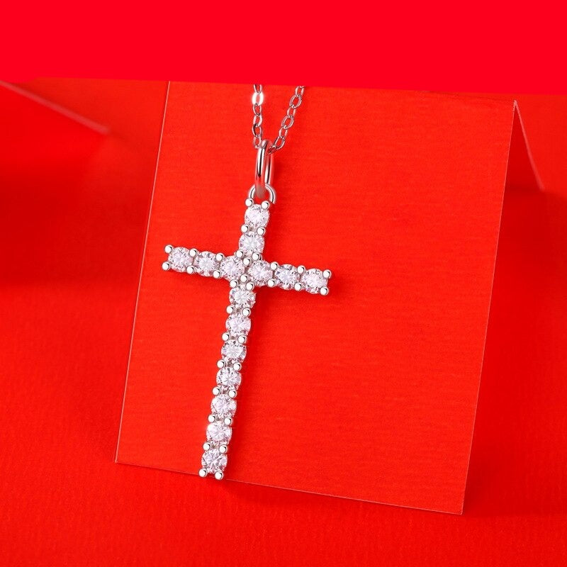 Colar Cruz Brilhante Moissanite em Prata - Loratta