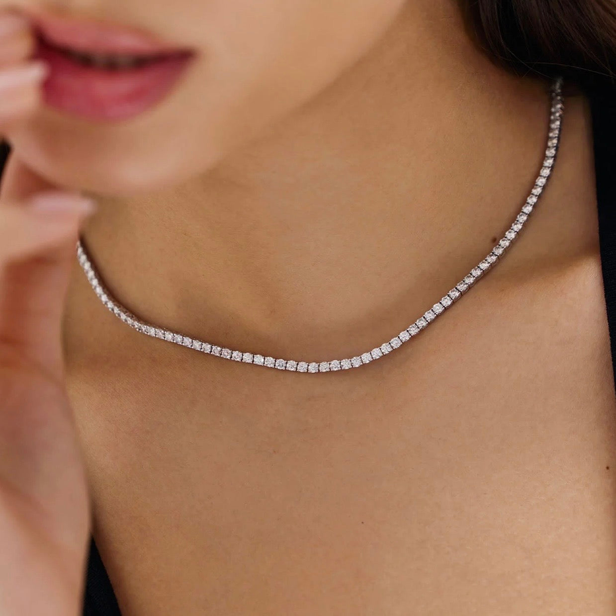 Colar Riviera Moissanite 2mm Banhado a Ouro Branco