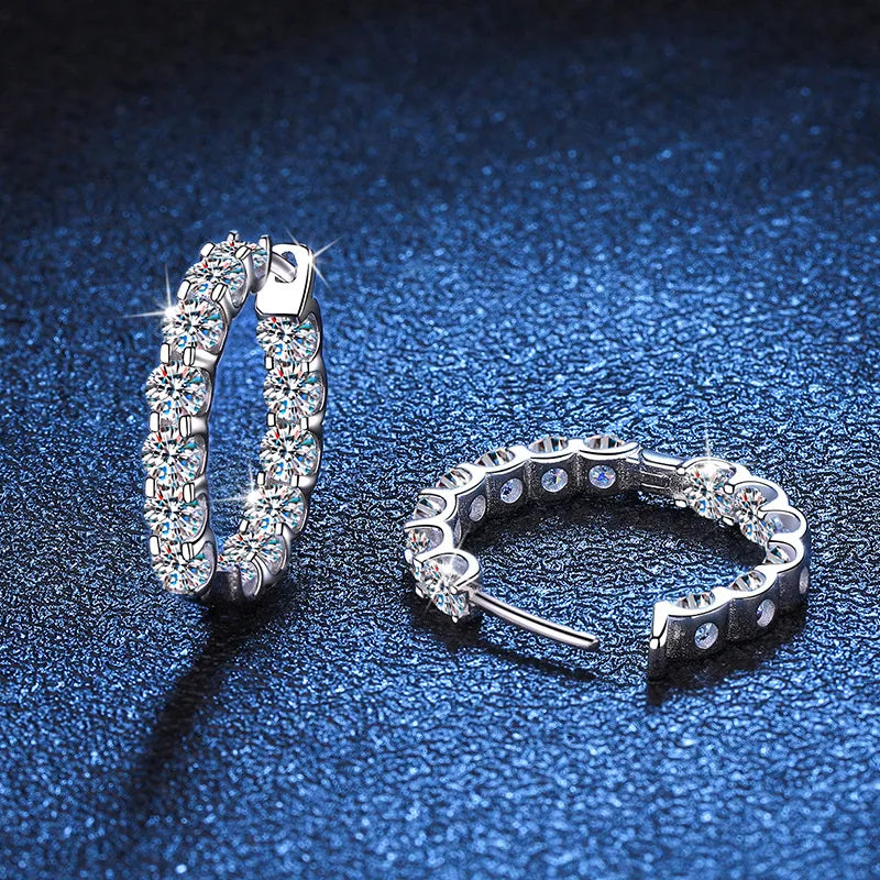 Brinco Argola Luxury Moissanite em Prata Banhada à Ouro 14k - Loratta 