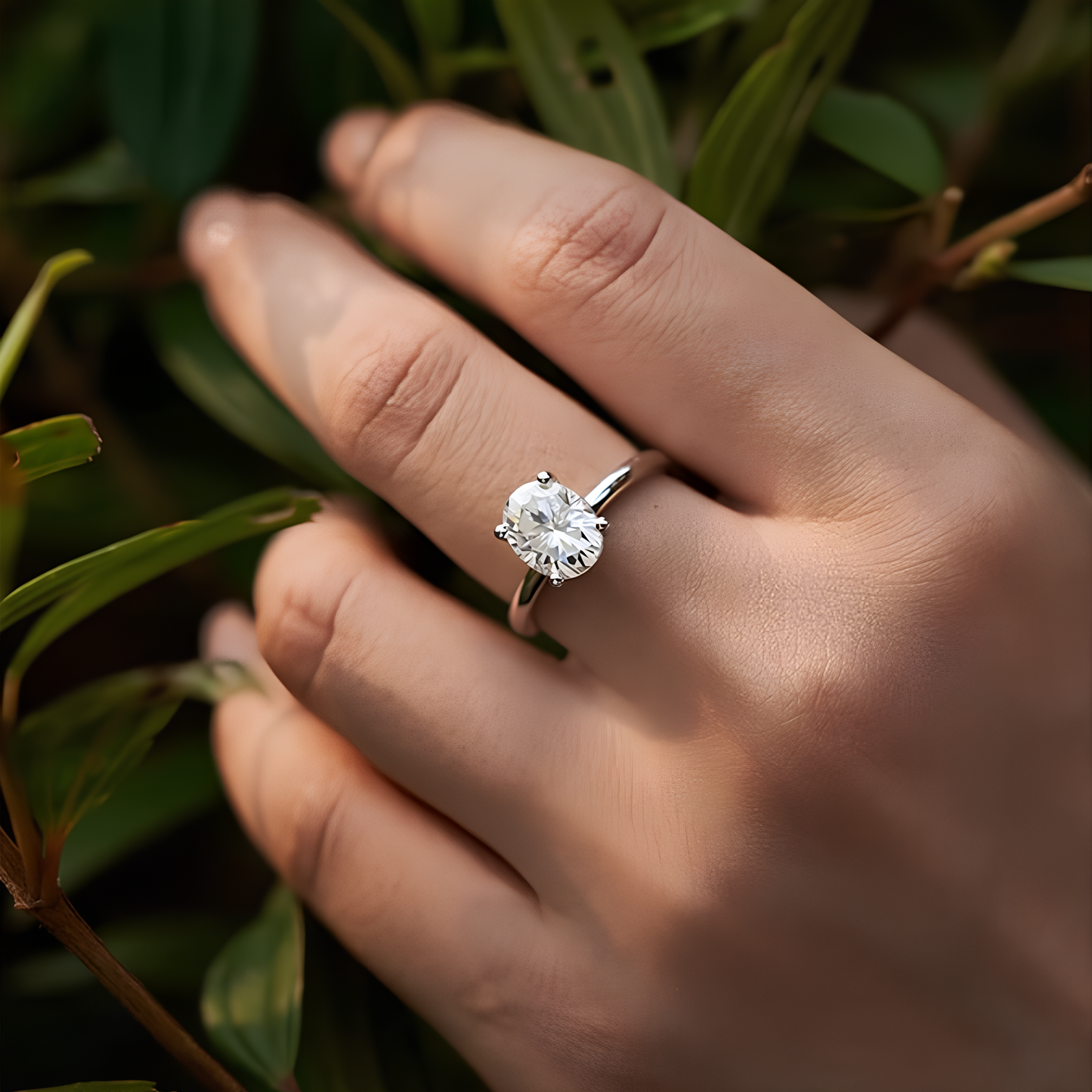Anel Solitário Oval Moissanite Slim