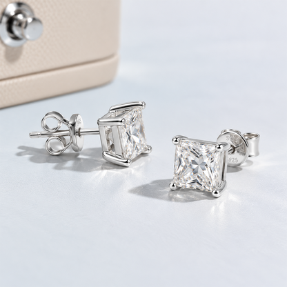 Brinco Solitário Princess Moissanite Banhado a Ouro 18k