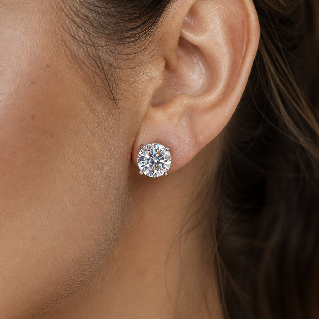 Brinco Solitário Haste Moissanite Banhado a Ouro 18k