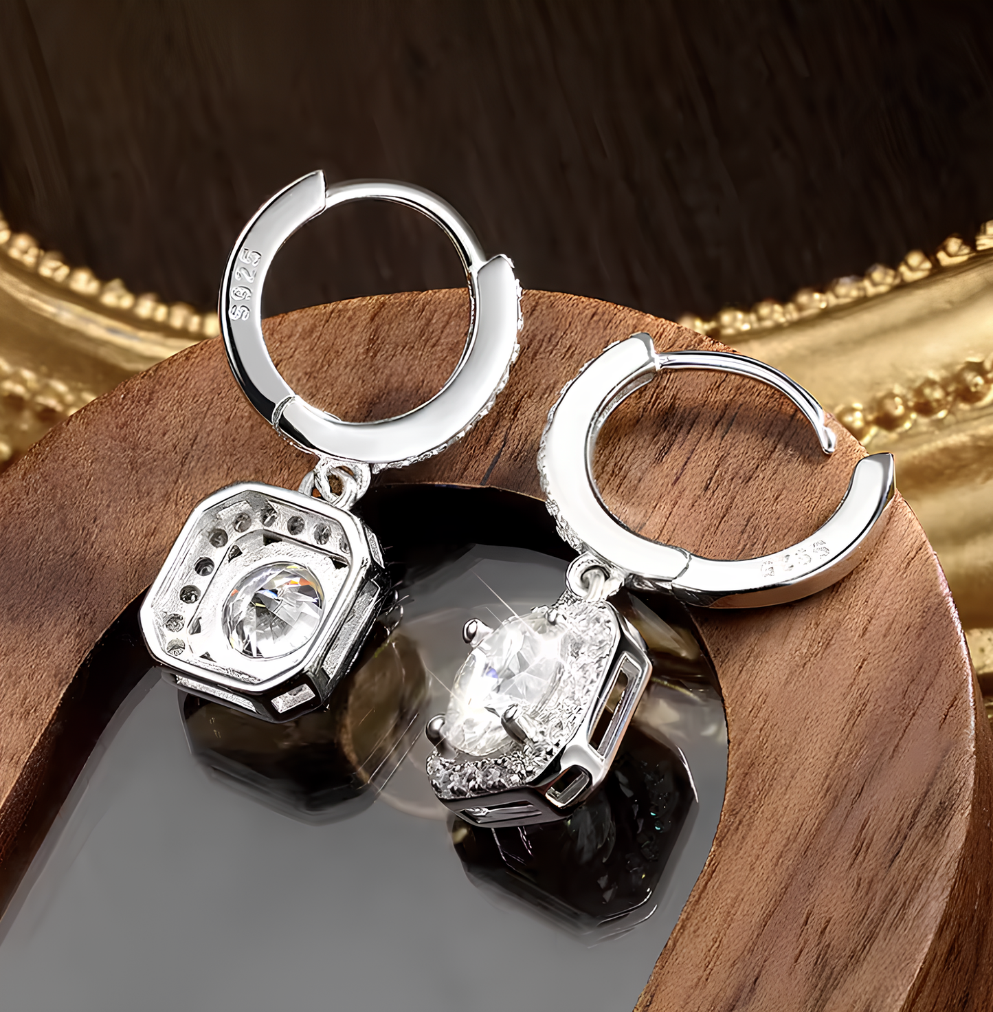 Brincos Moissanite Brilhante Banhado a Ouro Branco 18k