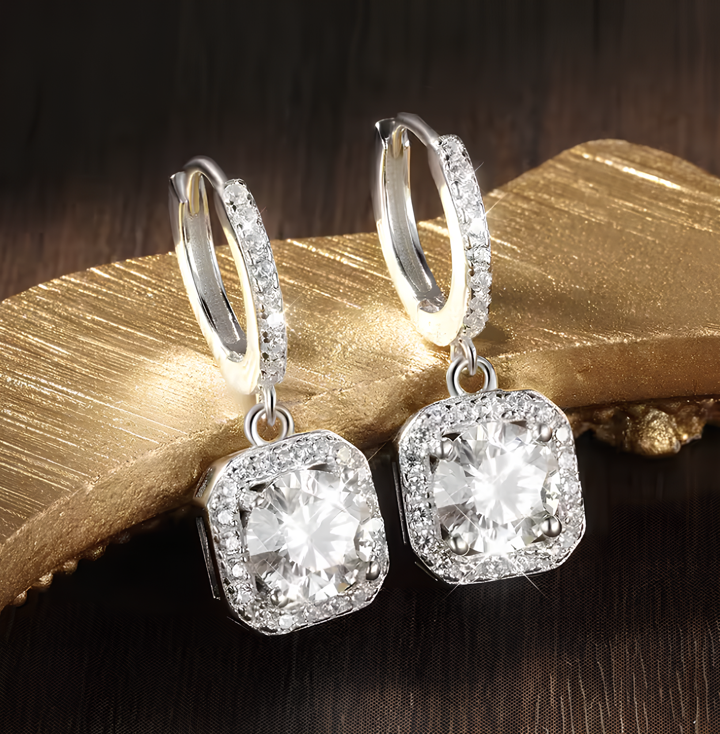Brincos Moissanite Brilhante Banhado a Ouro Branco 18k