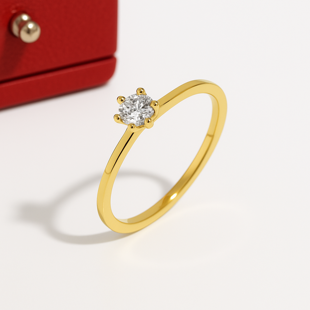 Anel Solitário Sereno Moissanite Banhado a Ouro 18k