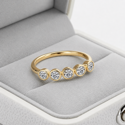 Anel 5 Pedras Moissanite Banhado a Ouro 18k
