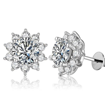 Brinco Flor de Cristal Moissanites em Prata - Loratta 