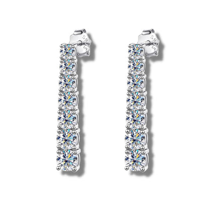 Brinco Pendente Moissanites Cravejados Prata Folheada à Ouro Branco 18k - Loratta 