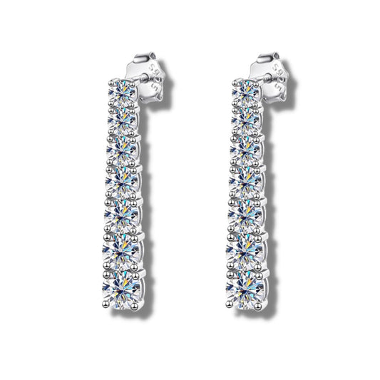 Brinco Pendente Moissanites Cravejados Prata Folheada à Ouro Branco 18k - Loratta 