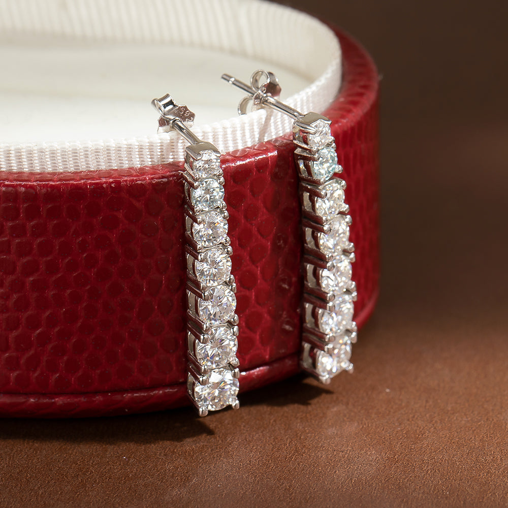 Brinco Pendente Moissanites Cravejados Prata Folheada à Ouro Branco 18k - Loratta 