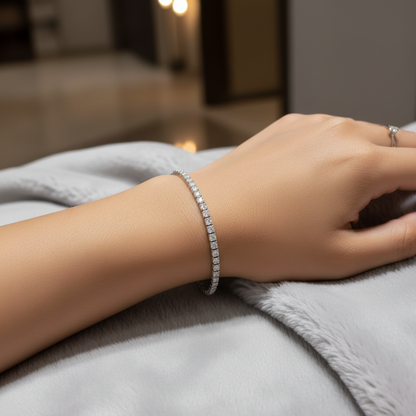 Pulseira Riviera Moissanite 3mm Banhada a Ródio