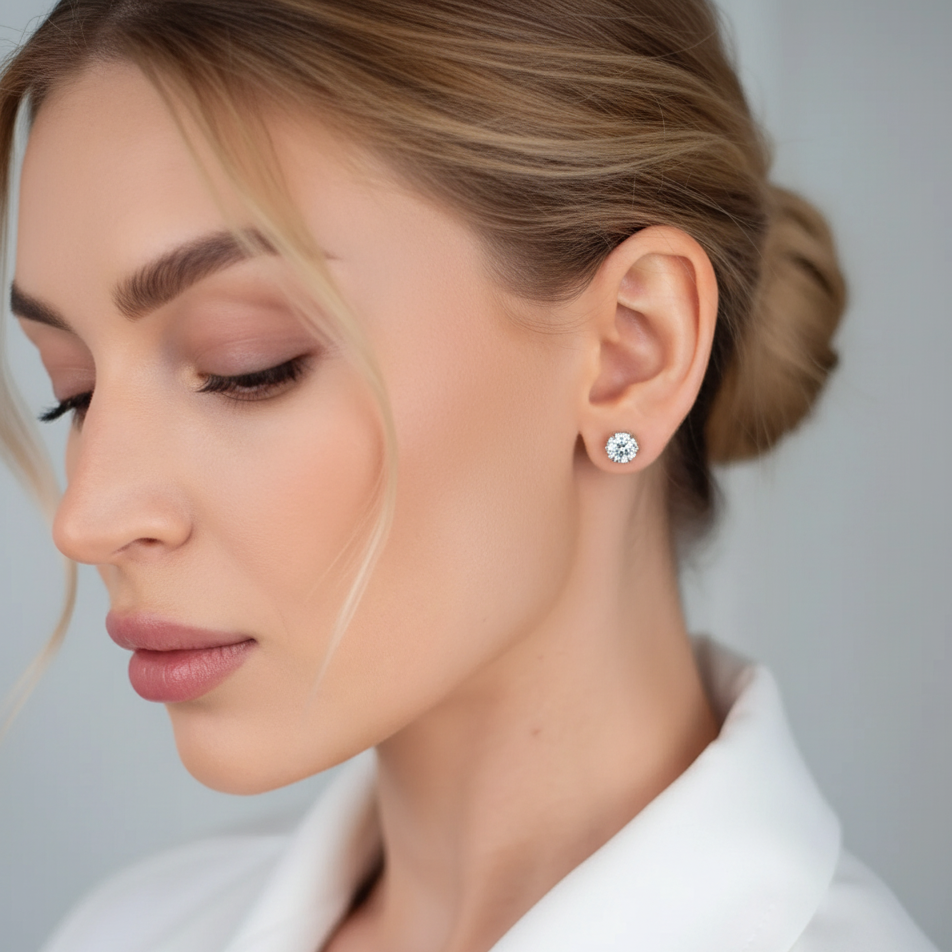 Brinco Solitário 6 Garras Moissanite Banhado a Ouro 18k