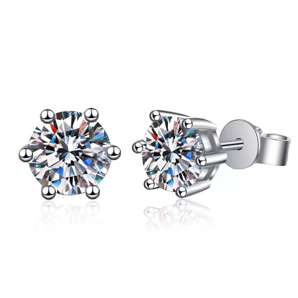 Brinco Solitário 6 Garras Moissanite Banhado a Ouro 18k