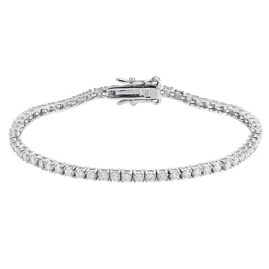 Pulseira Riviera Moissanite 2mm em Prata Banhada à Ródio