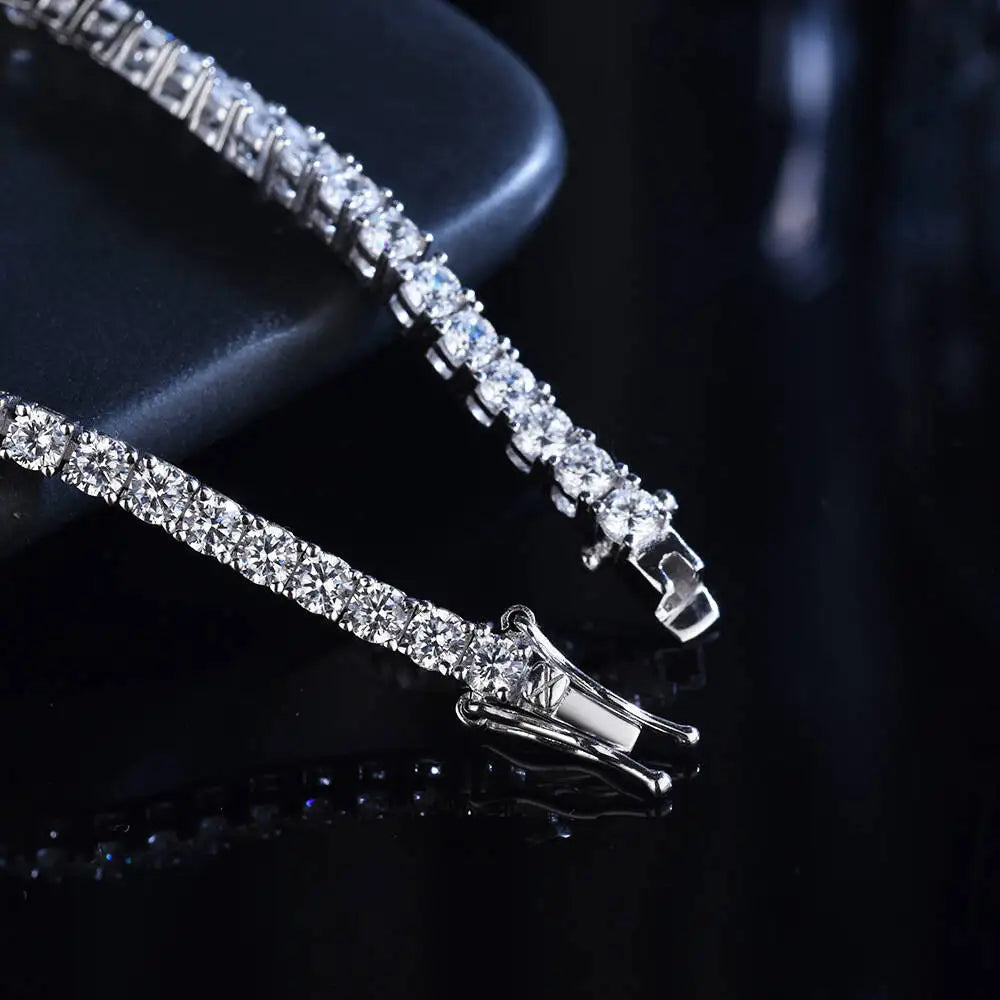 Pulseira Riviera Moissanite 3mm Banhada a Ródio