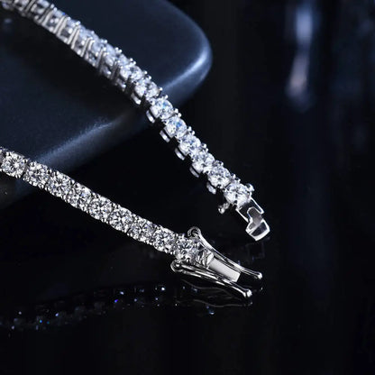 Pulseira Riviera Moissanite 3mm Banhada a Ródio