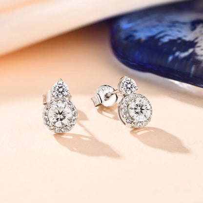 Brinco Cristal Duplo Moissanite em Prata Folheado à Ouro 18k - Loratta 
