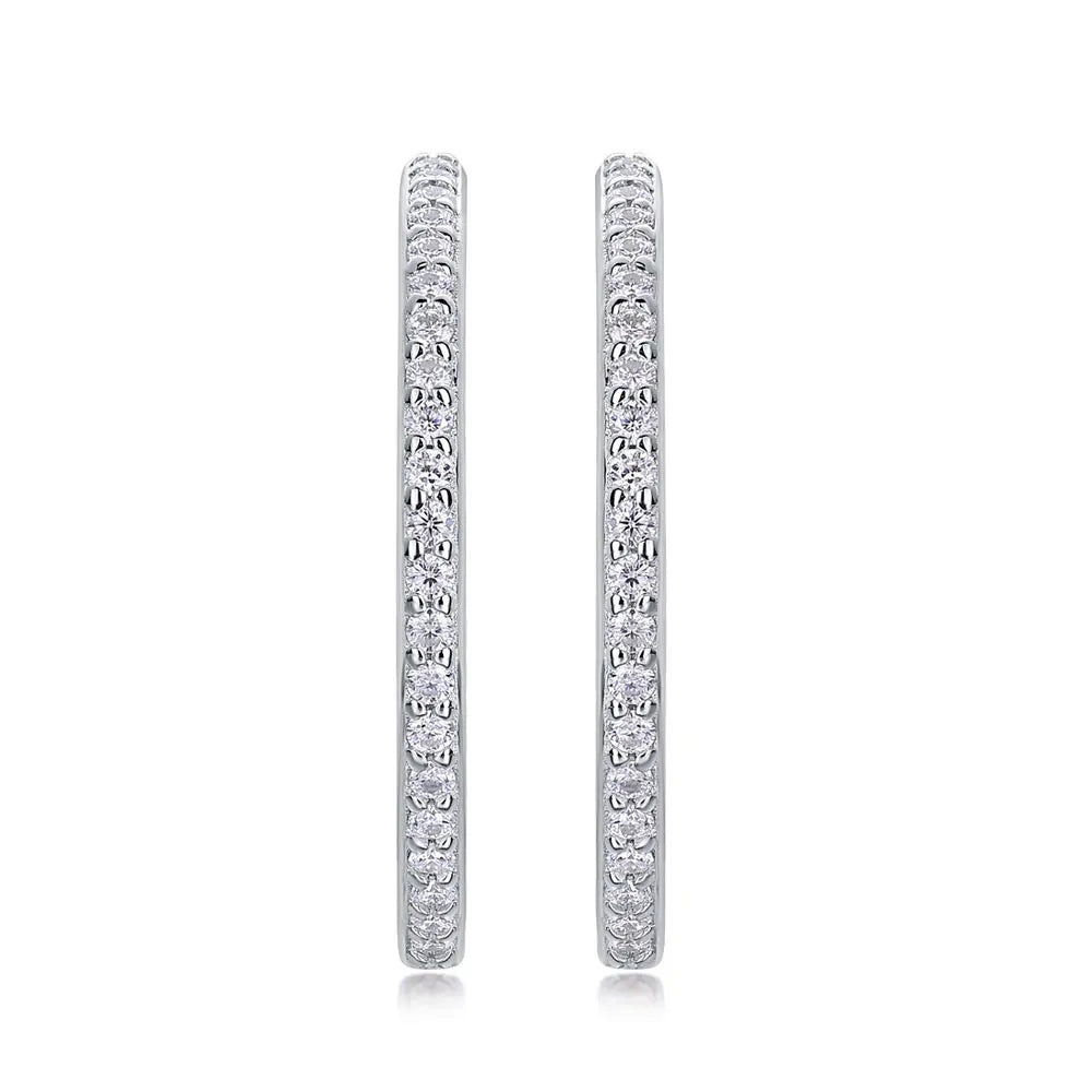 Brinco Argola Cravejado em Moissanites Folheado à Ouro Branco 18k - Loratta 