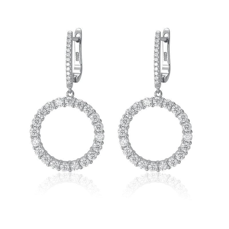 Brinco Círculo Cravejado Moissanite Folheado à Ouro Branco 18k - Loratta 