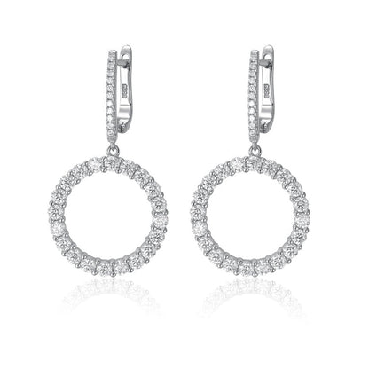 Brinco Círculo Cravejado Moissanite Folheado à Ouro Branco 18k - Loratta 