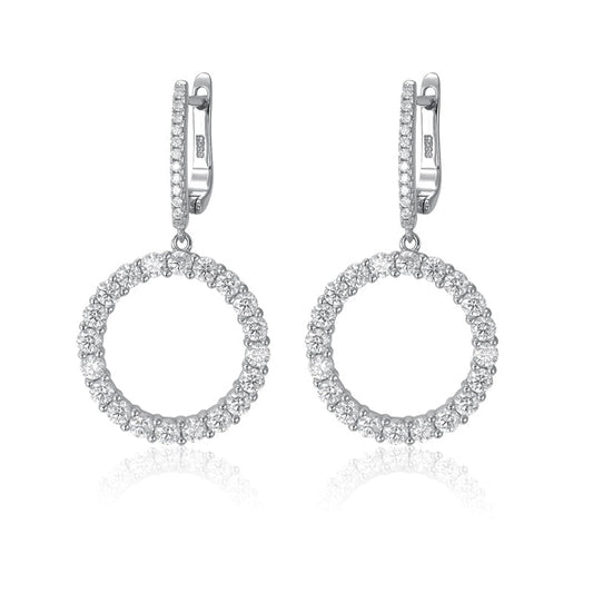 Brinco Círculo Cravejado Moissanite Folheado à Ouro Branco 18k - Loratta 